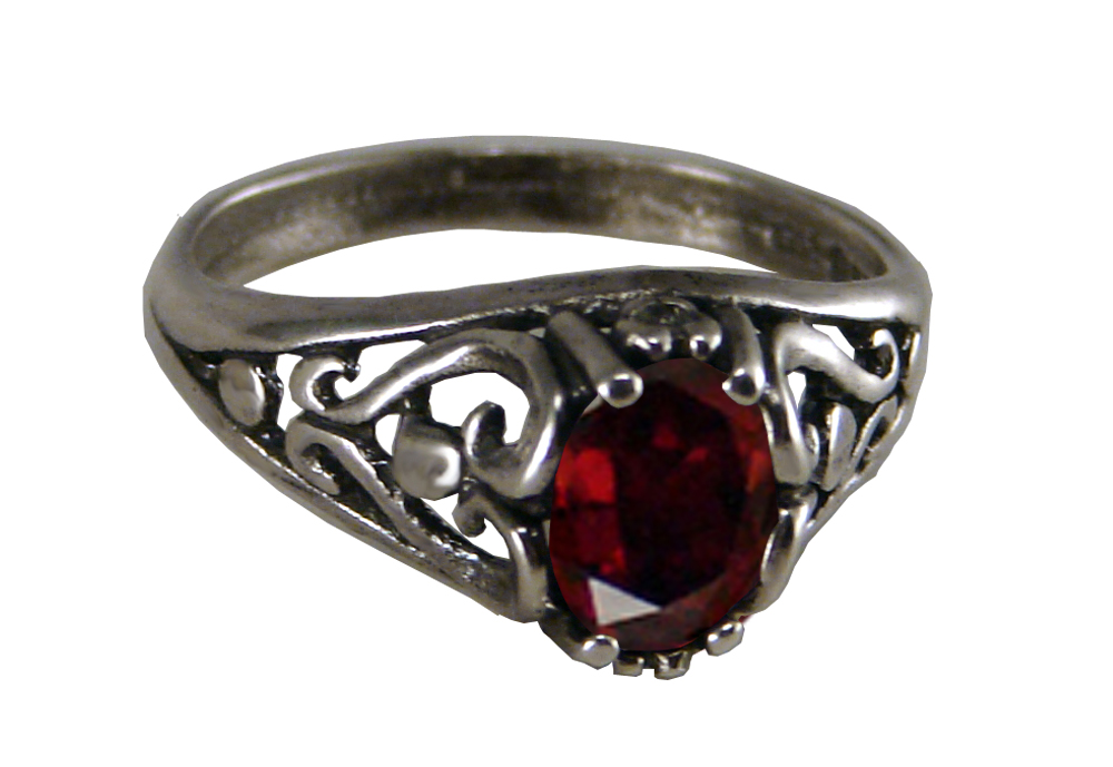 Sterling Silver Filigree Heart Ring With Garnet Size 5